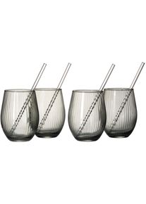 Ritzenhoff & Breker Gl&auml;ser-Set RITZENHOFF & BREKER "Spritz, Longdrinkglas", grau (grau, riffeloptik), B:9cm H:12,5cm &Oslash;:9cm, Glas, Trinkgef&auml;&szlig;e, Gl&auml;ser-Set, inkl. Glas-Trinkhalme, 590 ml, sp&uuml;lmaschinenfest