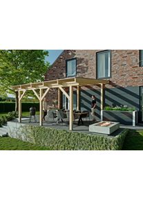 Terrassendach Konifera "Fulu", beige (unbehandelt), B:510cm T:450cm, Fichtenholz, Leimholz, Polycarbonat (PC), Terrassen&uuml;berdachungen, Terrassendach, Bausatz aus naturbel. Leimholz mit lichtdurchl. Polycarbonat-Pultdach
