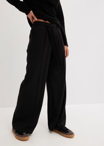 Stoffhose bonprix, Damen, Gr. 50, N-Gr, schwarz, Obermaterial: 63% Polyester, 33% Viskose, 4% Elasthan, loose fit, Hosen Stoffhose, Loose Fit, mit modernen Bundfalten, feminin