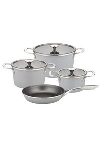 Topf-Set GSW "Stratos", grau, 1,6 l, T&ouml;pfe, Topf-Set, Kochtopf-Set aus Stahl-Emaille mit antihaft-versiegelter Pfanne