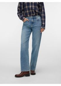 V&eacute;ro Moda Straight-Jeans VERO MODA "VMALLISON MR STRAIGHT DNM JEANS SI3100", Damen, Gr. S, L&auml;nge 32, blau (light blau denim), Denim/Jeans, Obermaterial: 74% Baumwolle, 25% Polyester, 1% Elasthan, unifarben, gerade lang, Jeans Straight-Jeans, Baumwollmischung, straight fit