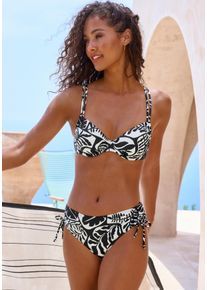 B&uuml;gel-Bikini-Top Buffalo "Jola", Damen, Gr. 42, Cup D, schwarz-wei&szlig; (schwarz, creme), Recycling-Polyamid, bedruckt, Bikini-Oberteile B&uuml;gel-Bikini-Top, mit modernem Bl&auml;tterdesign