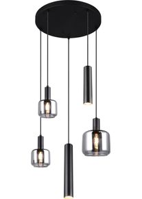 Trio LEUCHTEN Pendelleuchte "MATARO, H&auml;ngelampe schwarz, Leuchtmittel wechselbar", schwarz matt, rauchglas, 5, H: 150cm, 1 Stk., Leuchten, mit chrombedampften Glas Lampenschirmen smokefarbig, Pendelleuchte