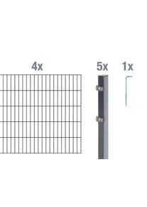 Doppelstabmattenzaun Alberts "Grundset", grau (anthrazit), H:180cm, Stahl, Zaunelemente, Doppelstabmattenzaun, H&ouml;he: 80-200 cm, Gesamtl&auml;nge: 4-30 m, zum Einbetonieren