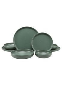 Teller-Set Creatable "Uno, Geschirr-Set, 8-tlg.", gr&uuml;n, 8, Steinzeug, Geschirr-Sets, Teller-Set, Seidenmatten Gr&uuml;n-Glasur, Klare Konturen mit sanften Rundungen
