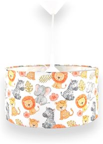 Niermann H&auml;ngeleuchte "Stoff-Pendelleuchte Motiv "Little Safari", Kinderzimmer, Kinderlampe", bunt (wei&szlig;, bunt), 1, &Oslash; 35cm, 1 Stk., Leuchten, Stoffschirm, h&ouml;henverstellbare Pendelaufh&auml;ngung, Made in Germany, H&auml;ngeleuchte