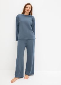 Hausanzug bonprix, Damen, Gr. 48/50 (XL), blau (rauchblau), Obermaterial: 100% Baumwolle, oversize, Homewear-Sets Hausanzug, Oversize-Passform, im Casual-Stil, aus Baumwolle