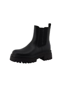 Chelseaboots Tom Tailor, Damen, Gr. 41, schwarz, Lederimitat, Textil, Schuhe Chelseaboots, Blockabsatz, Stiefelette mit beidseitigem Stretcheinsatz