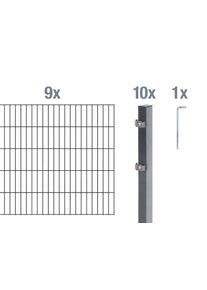 Doppelstabmattenzaun Alberts "Grundset", grau (anthrazit), H:200cm, Stahl, Zaunelemente, Doppelstabmattenzaun, H&ouml;he: 80-200 cm, Gesamtl&auml;nge: 4-30 m, zum Einbetonieren
