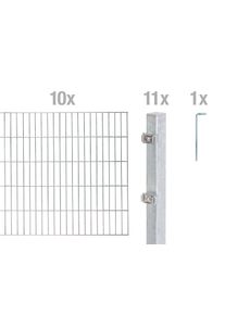 Doppelstabmattenzaun Alberts "Grundset", silber (silberfarben), H:180cm, Stahl, Zaunelemente, Doppelstabmattenzaun, H&ouml;he: 80-200 cm, Gesamtl&auml;nge: 4-30 m, zum Einbetonieren