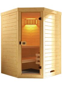 Sauna Weka "Massivholz-Elementsauna LAUK", beige (natur), Saunaofen, integrierte Steuerung, 3,6 kW, Saunen, Sauna, Blockbohlen,vorgefertigte Elemente, moderne Ganzglast&uuml;r