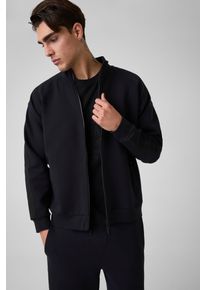 Sweatjacke Guess "THOR", Herren, Gr. M, schwarz (jet schwarz a996), Sweatware, Obermaterial: 80% Baumwolle, 14% Polyester, 6% Elasthan, unifarben, regular fit normal, hoch geschlossener Ausschnitt, B&uuml;ndchen, Sweatjacken Sweatjacke, Stehkragen, Regular Fit, Rei&szlig;verschlusstaschen