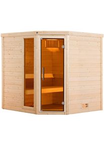 Sauna Weka "Massivholzsauna TURKU 1", beige (natur), Bio-Ofen, externe Steuerung, 7,5 kW, Saunen, Sauna, Blockbohlen, Fensterelement, moderne Ganzglast&uuml;r