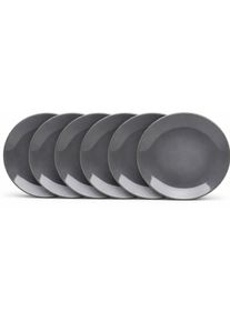 Dessertteller Van Well "Malm&ouml;, Teller 20 cm, 6 St&uuml;ck", grau (anthrazit), H:2,3cm &Oslash;:20cm, Steingut, Speiseteller, Dessertteller, Teller Set, Steingut, sp&uuml;lmaschinen-/mikrowellengeeignet