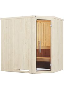 Sauna Weka "Element-Ecksauna VARBERG 1", wei&szlig;, Saunaofen, integrierte Steuerung, 5,4 kW, Saunen, Sauna, vorgefertigte Elemente, moderne Ganzglast&uuml;r