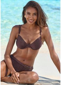B&uuml;gel-Bikini Lascana, Damen, Gr. 44, Cup E, braun, Obermaterial: 80% Polyamid, 16% Elasthan, 4% metallisierte Fasern. Futter: 92% Polyester, 8% Elasthan, Glitzerf&auml;den, Strukturmuster, Bikini-Sets B&uuml;gel-Bikini, Glitzernde Strukturware