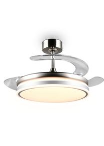 REALITY LEUCHTEN LED Deckenleuchte "VOLDA mit Ventilator, Deckenventilator mit ausklappbaren Fl&uuml;geln 30W", silber (nickel), 1, &Oslash; 106cm H: 42cm, 1 Stk., Leuchten, &Oslash; 49-106 cm (aufgeklappt), 6 Stufen, LED 30W CCT dimmbar Timer Fernb., LED Deckenleuchte