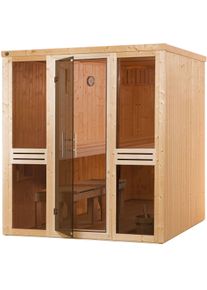 Sauna Weka "Elementsauna KAARINA 2", beige (natur), Saunaofen, externe Steuerung, 4,5 kW, Saunen, Sauna, platzsparende Nischensauna, 2 Fensterelemente, moderne Ganzglast&uuml;r