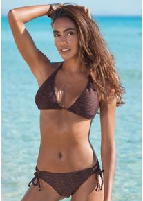 Triangel-Bikini Lascana, Damen, Gr. 38, Cup A/B, braun, Obermaterial: 80% Polyamid, 16% Elasthan, 4% metallisierte Fasern. Futter: 92% Polyester, 8% Elasthan, Glitzerf&auml;den, Strukturmuster, Bikini-Sets Triangel-Bikini, Glitzernde Strukturware