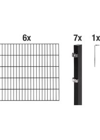 Doppelstabmattenzaun Alberts "Grundset", schwarz, H:140cm, Stahl, Zaunelemente, Doppelstabmattenzaun, H&ouml;he: 80-200 cm, Gesamtl&auml;nge: 4-30 m, zum Einbetonieren