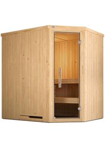 Sauna Weka "Element-Ecksauna VARBERG 1", beige (natur), Saunaofen, integrierte Steuerung, 5,4 kW, Saunen, Sauna, vorgefertigte Elemente, moderne Ganzglast&uuml;r