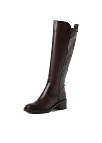 Stiefel Tamaris, Damen, Gr. 38, braun (mokka), Leder, Lederimitat, unifarben, Schuhe Stiefel, Blockabsatz, Langschaftstiefel mit T-Logopr&auml;gung
