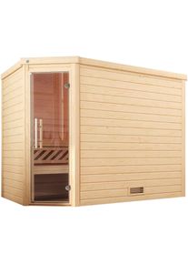 Sauna Weka "Massivholzsauna TURKU 3", beige (natur), Bio-Ofen, externe Steuerung, 9 kW, Saunen, Sauna, Blockbohlen, moderne Ganzglast&uuml;r