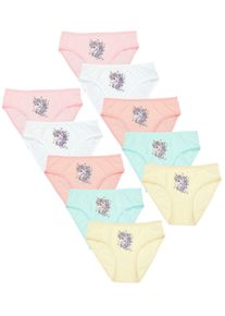 Slip TUPTAM "Slips M&auml;dchen Slips mit Aufdruck 10er Pack", M&auml;dchen, Gr. 128, blau (einhorn blau graphite grau rosa), Unterhosen Slip