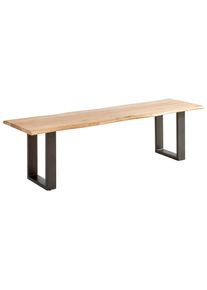 P & B Sitzbank, Schwarz, Akaziefarben, Holz, Metall, Akazie, vollmassiv, Holz, 140x45x45 cm, Esszimmer, B&auml;nke, Sitzb&auml;nke