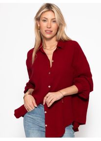 Longbluse SASSYCLASSY "Oversize Musselin Bluse", Damen, Gr. 0-M, rot (dunkelrot), Weitere Stoffart, Obermaterial: 100% Baumwolle CO., Po-bedeckend, V-Ausschnitt, Blusen Longbluse, Baumwollbluse im Oversized Fit mit Kent Kragen