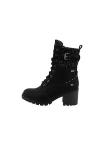 Schn&uuml;rstiefelette Mustang Shoes "Stiefelette", Damen, Gr. 40, w&auml;rmend, schwarz-wei&szlig; (schwarz), Lederimitat, Textil, Schuhe Schn&uuml;rstiefelette, Blockabsatz, Schn&uuml;rboots mit Zierschnalle und Nieten
