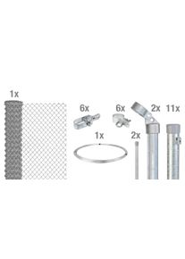 Maschendrahtzaun Alberts, silber (verzinkt, zum einbetonieren), H:100cm, Stahl, Zaunelemente, Maschendrahtzaun, verschiedene Abmessungen, mit oder ohne Bodenh&uuml;lse