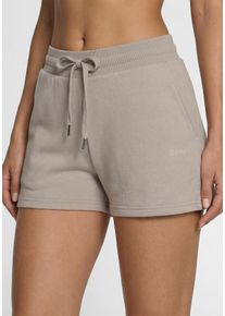 Shorts BENCH. LOUNGEWEAR, Damen, Gr. 48/50, N-Gr, beige (taupe), angeraute Sweatware, Obermaterial: 60% Baumwolle, 40% Polyester, unifarben, Basic, ca. Mitte Oberschenkel, Hosen Shorts