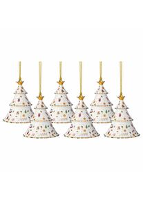 Villeroy & Boch Weihnachtsfigur VILLEROY & BOCH "Ornamente Weihnachtsbaum 2026 Christmas Classics 7,4 x 7,4 x 8,4 cm 6er Set wei&szlig;-gold", wei&szlig; (wei&szlig;, gold), B:7,4cm H:8,4cm T:7,4cm, Dekofiguren, Weihnachtsfigur, Nur Dekoration