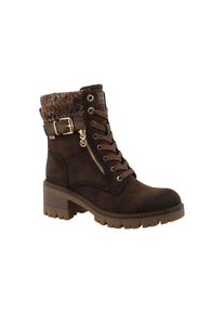 Schn&uuml;rstiefelette Tom Tailor, Damen, Gr. 36, braun, Lederimitat, Textil, Schuhe Schn&uuml;rstiefelette, Blockabsatz, Schn&uuml;rboots mit mit Zierschnalle und Zierrrei&szlig;verschluss