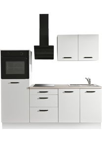 Wiho-K&uuml;chen K&uuml;chenzeile WIHO K&Uuml;CHEN "Compact: Kleines Format, gro&szlig;e Ausstattung, optional mit E-Ger&auml;ten", wei&szlig; (k&uuml;che: wei&szlig;, front: wei&szlig;, korpus: wei&szlig;, arbeitsplatte: eiche san remo), B:210cm, Komplettk&uuml;chen-Sets, K&uuml;chenzeile, Variante ohne K&uuml;hlschrank, Breite 210 cm
