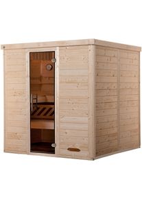 Sauna Weka "Premium-Massiv-Elementsauna KEMI 4", beige (natur), ohne Ofen, ohne Steuerung, (ohne Ofen), Saunen, Sauna, Blockbohlen, vorgefertigte Elemente, moderne Ganzglast&uuml;r