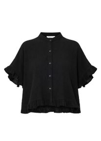 Kurzarmbluse SASSYCLASSY "Musselin Bluse mit R&uuml;schensaum", Damen, Gr. XS-34, schwarz, Weitere Stoffart, Obermaterial: 100% Baumwolle CO., h&uuml;ftbedeckend, V-Ausschnitt, Blusen Kurzarmbluse, Kurz&auml;rmelige Musselinbluse aus Baumwolle mit V-Ausschnitt