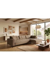 Ecksofa TRENDS BY HG "Leo, B: 309, in Cord und Chenille", beige (b809 zoom 4 toffee), B:309cm H:79cm T:158cm, 92% Polyester;8% Nylon, Sofas, Ecksofa
