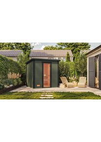 Saunahaus Weka "Kaapi 3", gr&uuml;n (anthrazit), Saunaofen, externe Steuerung, 9 kW, Saunen, Saunahaus, Blockbohlen aus Fichtenholz