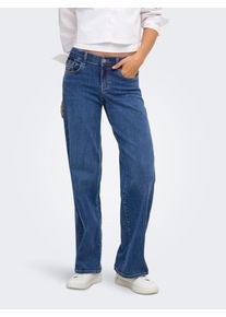 Weite Jeans Only "ONLLILO REG WIDE DNM PIM BF", Damen, Gr. XS (34), L&auml;nge 30, blau (medium blau denim), Denim/Jeans, Obermaterial: 83% Baumwolle, 15% Polyester, 2% Elasthan, unifarben, straight fit lang, Jeans Weite Jeans, Baumwollmischung, wide fit