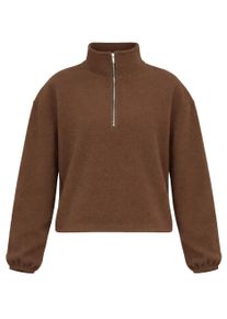 Strickpullover SASSYCLASSY "Oversize Fleece Sweatshirt mit Rei&szlig;verschluss", Damen, Gr. M-38, braun, Weitere Stoffart, Obermaterial: 100% Polyester PES., H&uuml;ftlang, Pullover Strickpullover, Lockerer Sweater mit Rei&szlig;verschuluss und Stehkragen Rosa Braun