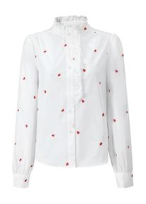 Langarmbluse SASSYCLASSY "Baumwoll Bluse mit R&uuml;schen", Damen, Gr. S-36, wei&szlig; (sanftes wei&szlig;), Weitere Stoffart, Obermaterial: 100% Baumwolle CO., h&uuml;ftbedeckend, V-Ausschnitt, Blusen Langarmbluse, L&auml;ssige Bluse mit V-Ausschnitt mit Herzstickerei - Schwarz Wei&szlig; Rosa