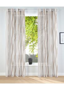 Gardine OTTO HOME "Dimona, 2er- Set, transparent, Wellen" Gr. 4, beige (creme, schoko), B:140cm H:245cm, Voile, Polyester, Gardinen, Gardine, 2-er Set, transparent, Voile, Polyester, Wellen, Topseller