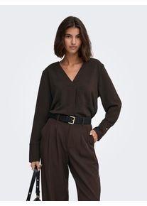 Jacqueline de Yong Langarmbluse JDY "JDYLION L/S V-NECK TOP WVN", Damen, Gr. S, braun (chocolate torte), Web, Obermaterial: 100% Polyester, unifarben, regular fit normal, V-Ausschnitt, Blusen Langarmbluse, Polyester, regular fit