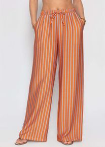 Stoffhose SASSYCLASSY "Gestreifte Hose mit Kordelzug Tall", Damen, Gr. M-38, EURO, orange, Weitere Stoffart, Obermaterial: 100% Viskose CV., Lang, Hosen Stoffhose, Weit geschnittene Stoffhose mit Eingriffstaschen und elastischem Bund