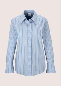 Madeleine Mode Hemdbluse MADELEINE "Bluse Hemdbluse mit feinem Streifenmix", Damen, Gr. 46, bleu, wollwei&szlig;, multicolor, Modern, comfort fit, V-Ausschnitt, Blusen Hemdbluse