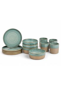 Cosy & Trendy Fr&uuml;hst&uuml;cks-Geschirrset COSY & TRENDY "Basalt, Geschirr-Set, 12-tlg.", gr&uuml;n (ozeangr&uuml;n), 12, Steinzeug, Geschirr-Sets, Fr&uuml;hst&uuml;cks-Geschirrset, Steinzeug, f&uuml;r 4 Personen, rund, sp&uuml;lmaschinengeeignet