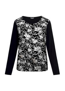 Kurzarmbluse GOLDNER "Blusenshirt mit Blumendruck", Damen, Gr. 54, schwarz-wei&szlig; (schwarz, gemustert), Modern, figurumspielend, Rundhals, Gerade, Blusen Kurzarmbluse, Vorderteil aus Satin mit Foilprint