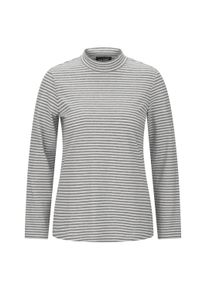 Langarmshirt GOLDNER "Kurzgr&ouml;&szlig;e Ringelshirt mit Stehkragen", Damen, Gr. 25, grau (grau, cremewei&szlig;, geringelt), Modern, figurumspielend, hoch geschlossener Ausschnitt, Gerade, Shirts Langarmshirt, stretchbequemer Baumwolljersey